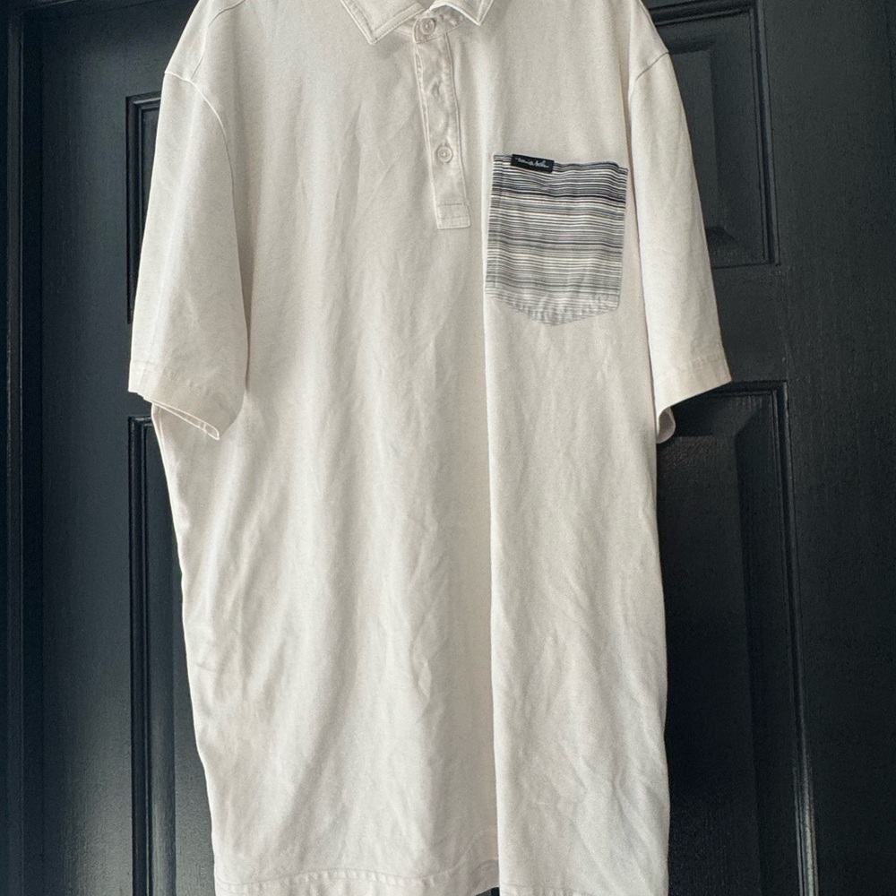 Tarik Ediz Cream Polo Shirt with Gray Striped Pocket